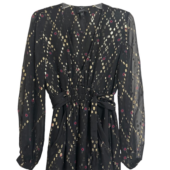 A.L.C.x Barney’s Samantha Deep-V Long-Sleeve Silk Midi Dress Size 6 - Picture 7 of 14